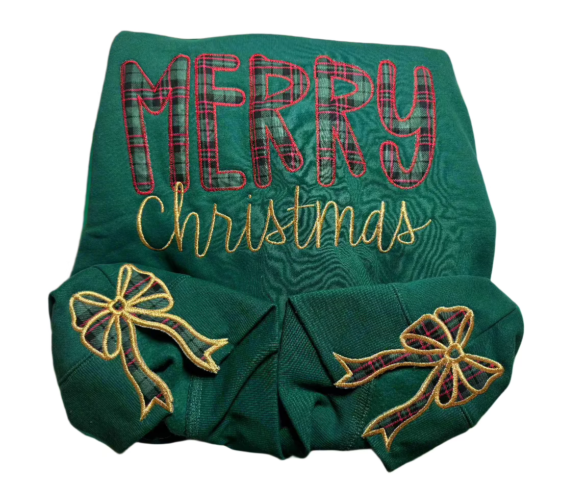 Merry Christmas applique with side bows