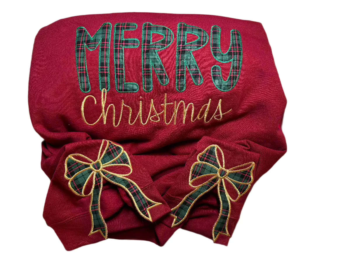 Merry Christmas applique with side bows
