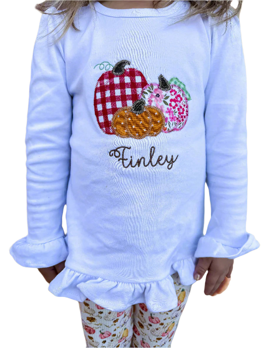 KIDS Fall pumpkin applique design with custom name